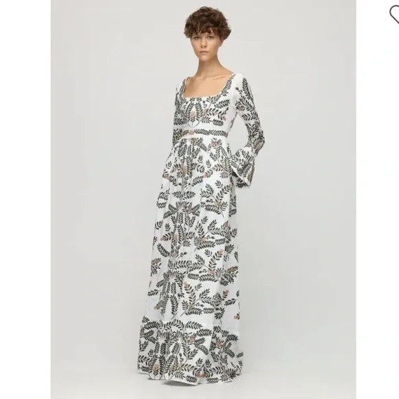 green emerald velvet dress Adelyn Rae Alva Leaf Print Tiered Maxi Dress – Bo & Company main image 0